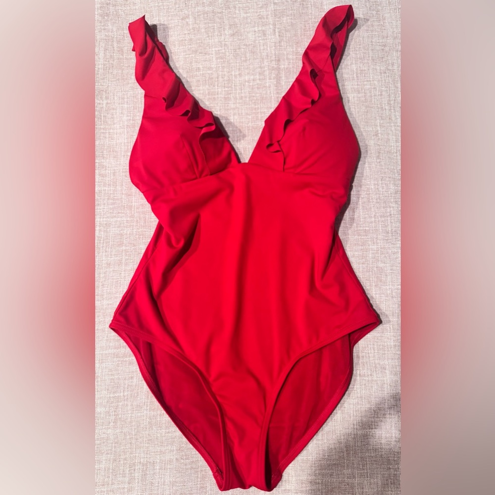 Red Ruffled One-Piece Swimsuit - Picture 3 of 4